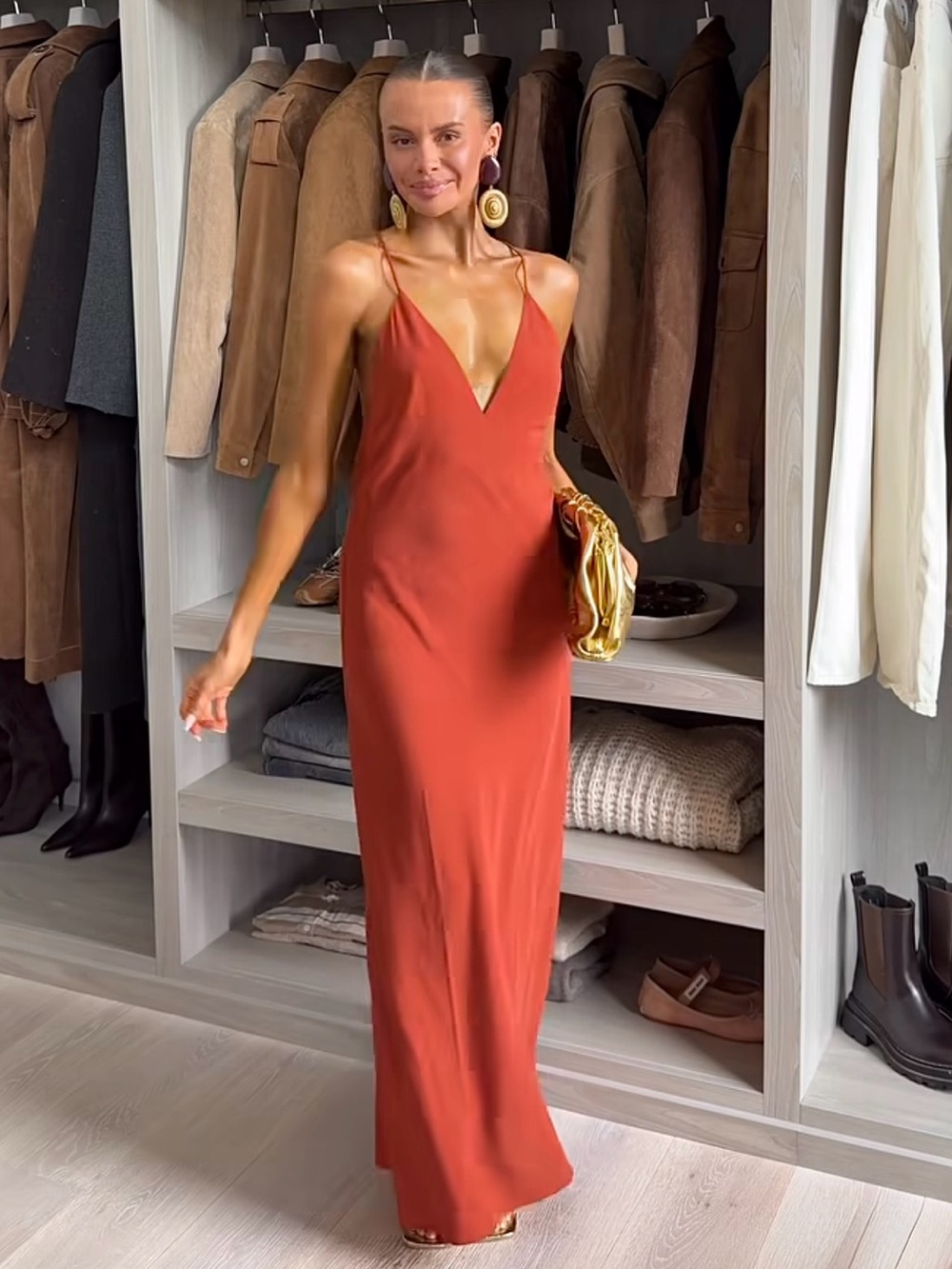 H&M EDITION NWT DARK ORANGE BEAD-DETAIL CRÊPE DRESS SIZE SMALL - Picture 8 of 9